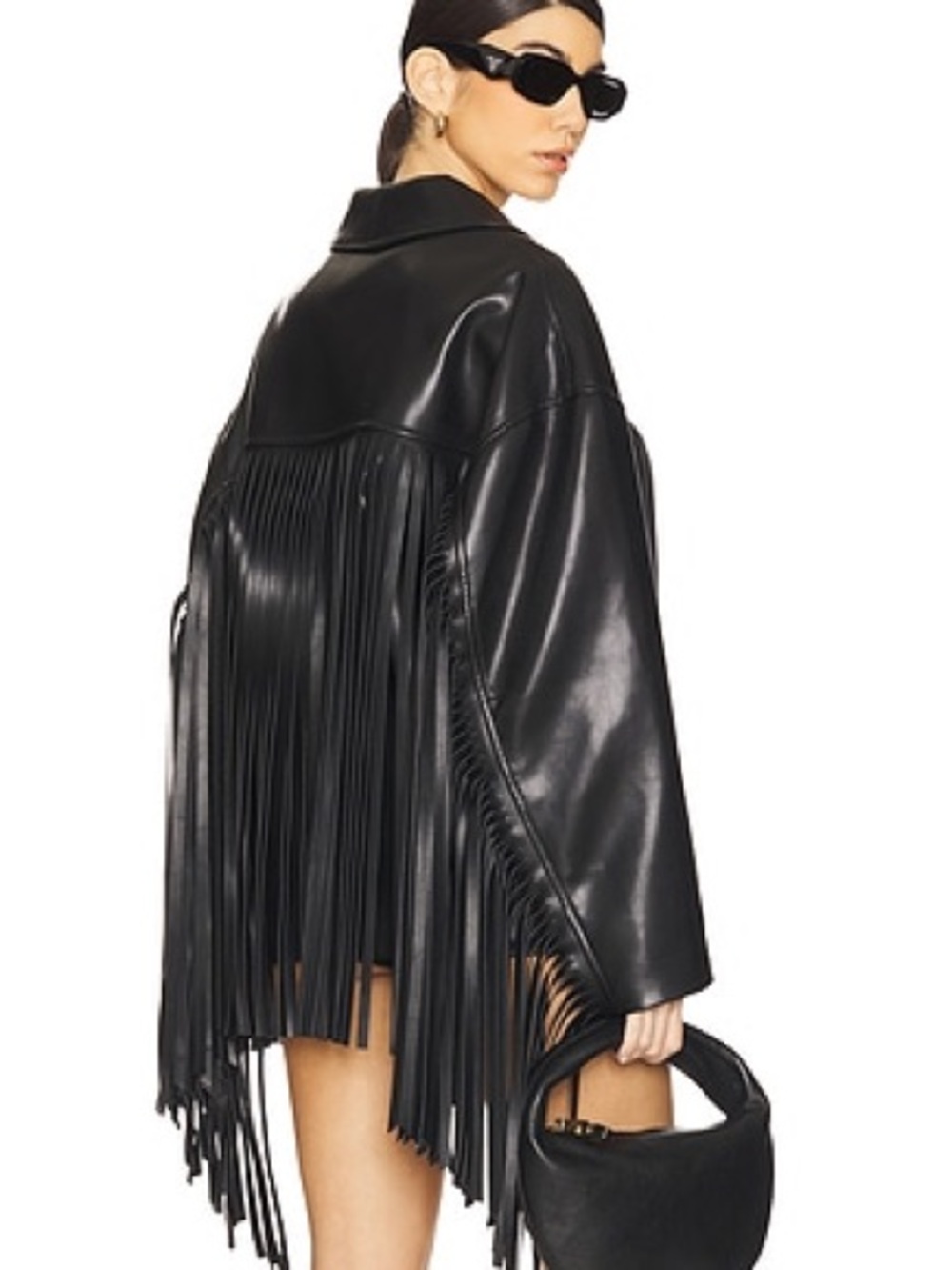 Camila Coelho Black Leather Fringe Jacket